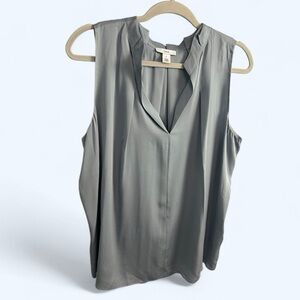 Lewit blouse blue grey 100% silk v neck ruffle cami neutral size "1" or US small